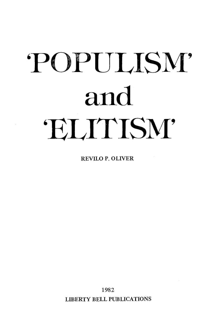 Populism and Elitism by Revilo Oliver