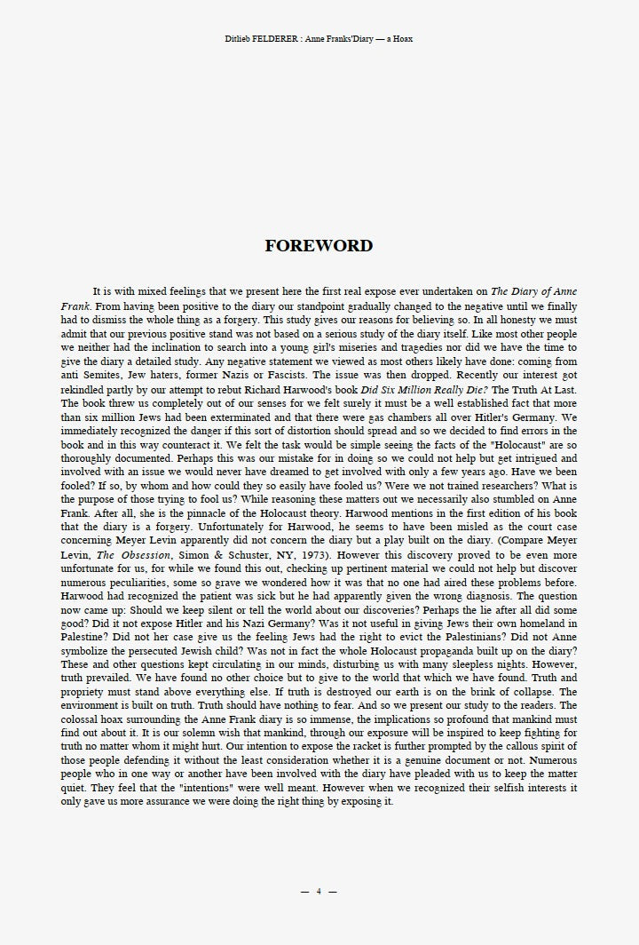 Anne Frank's Diary - A Hoax by Ditlieb Felderer
