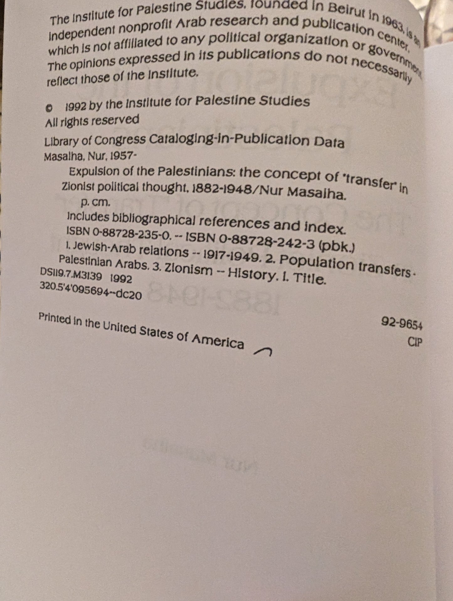 Expulsion of the Palestinians by Nur Masalha