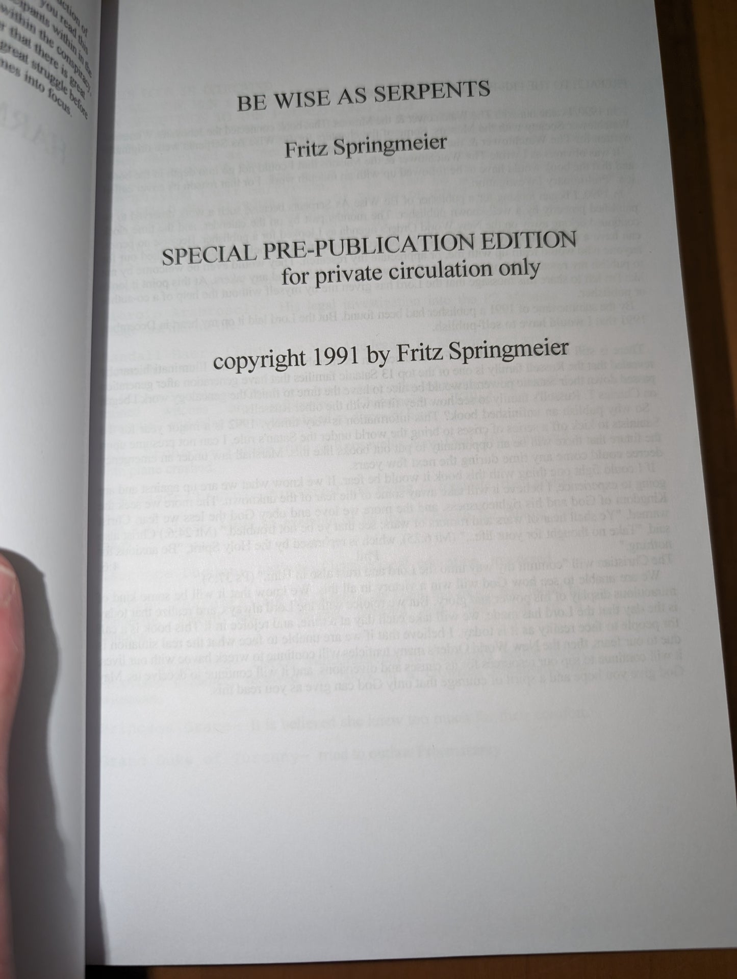 Be Wise As Serpents, by Fritz Springmeier