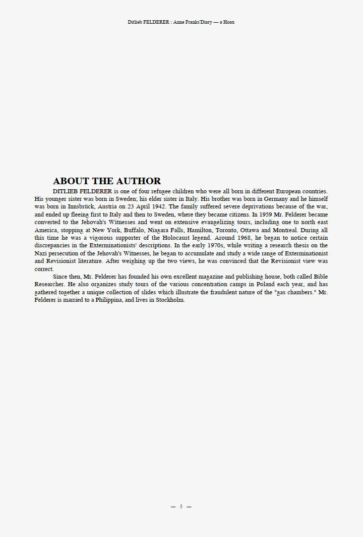 Anne Frank's Diary - A Hoax by Ditlieb Felderer