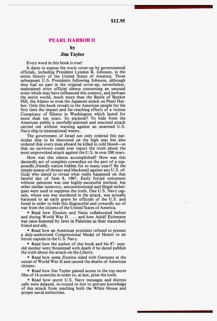 Pearl Harbor II: The True Story of the Sneak Attack by Israel on the Unarmed U.S.S Liberty, June 8, 1967 by Jim Taylor