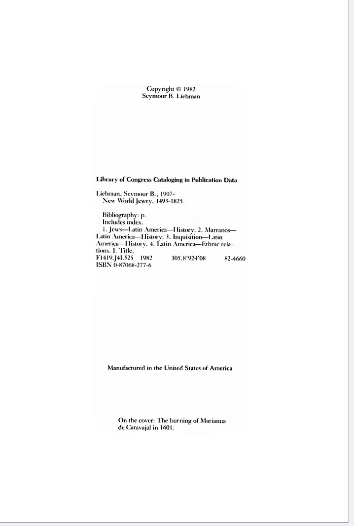New World Jewry, 1493-1825 by Seymour B. Liebman