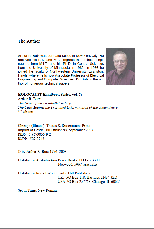 The Hoax of the Twentieth Century by Arthur Butz