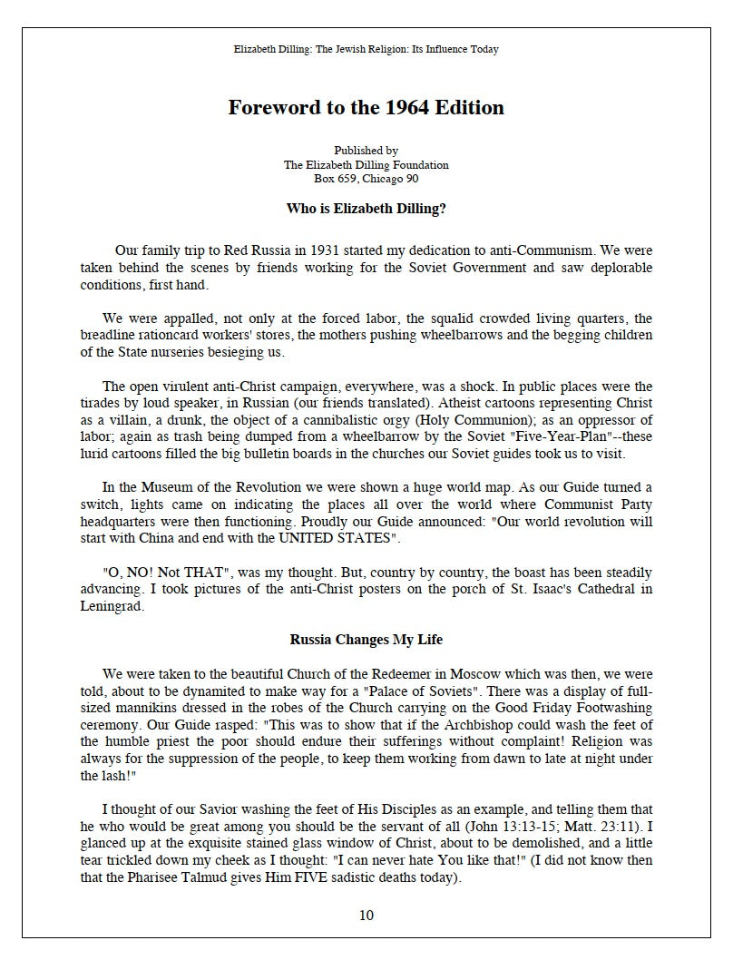 The Jewish Religion: Its Influence Today by Elizabeth Dilling