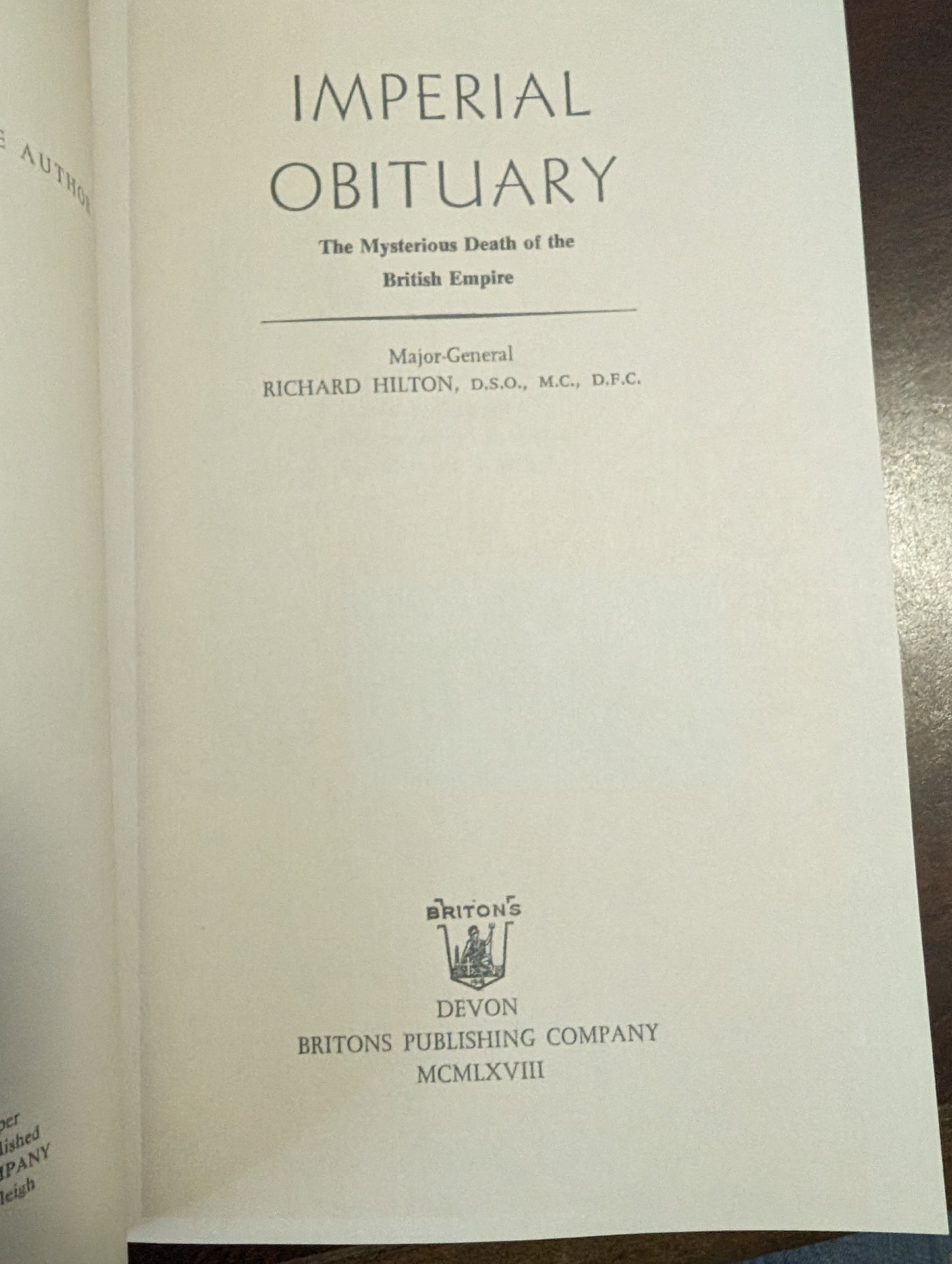Imperial Obituary: Mysterious Death of British Empire by Richard Hilton