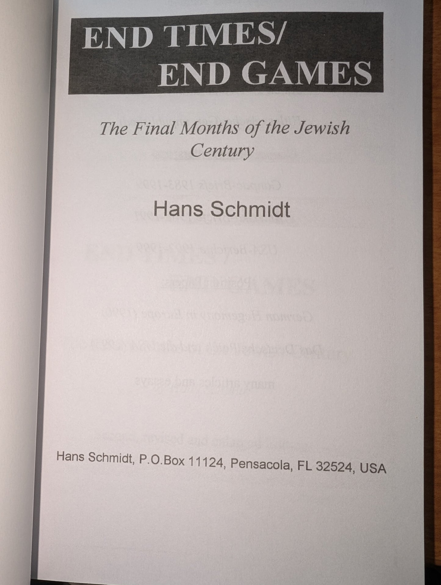 End Times/End Games by Hans Schmidt