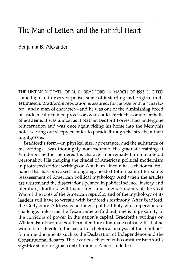 A Defender of Southern Conservatism: M.E. Bradford and His Achievements, edited by Clyde N. Wilson