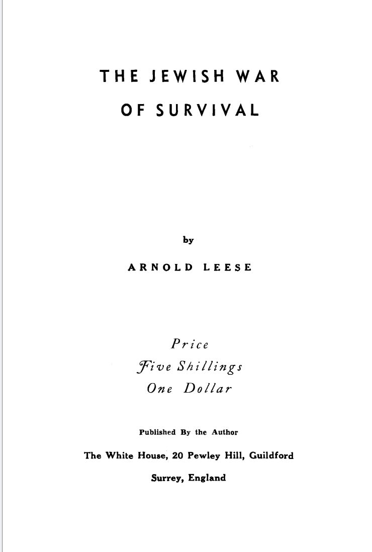 The Jewish War of Survival by Arnold Leese