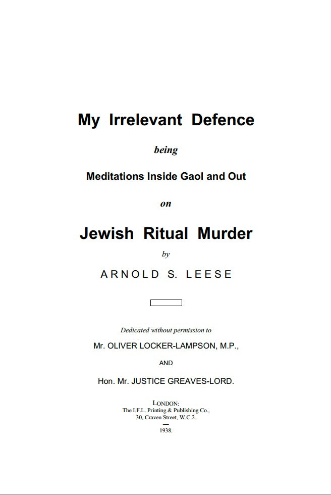 Jewish Ritual Murder by Arnold Leese