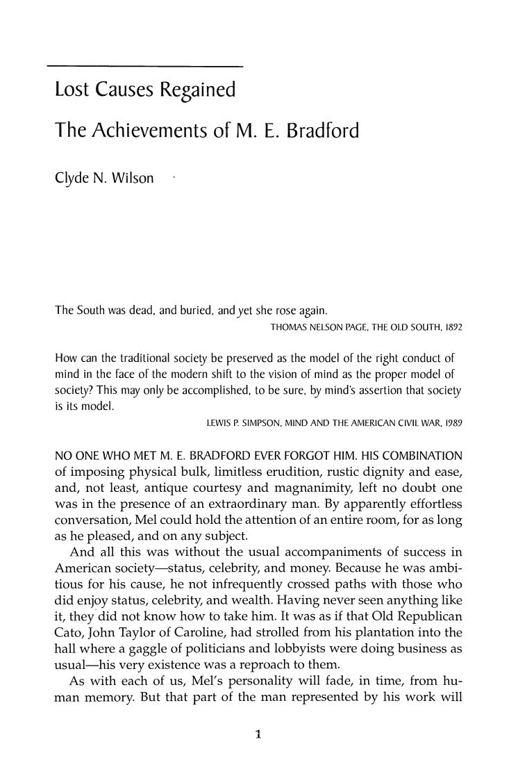 A Defender of Southern Conservatism: M.E. Bradford and His Achievements, edited by Clyde N. Wilson