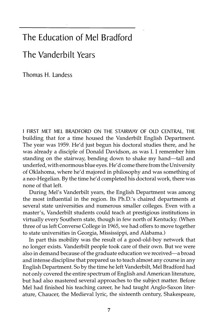 A Defender of Southern Conservatism: M.E. Bradford and His Achievements, edited by Clyde N. Wilson