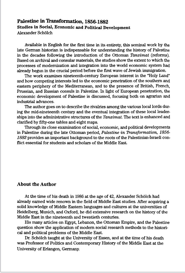 Palestine in Transformation, 1856-1882 by Alexander Schölch