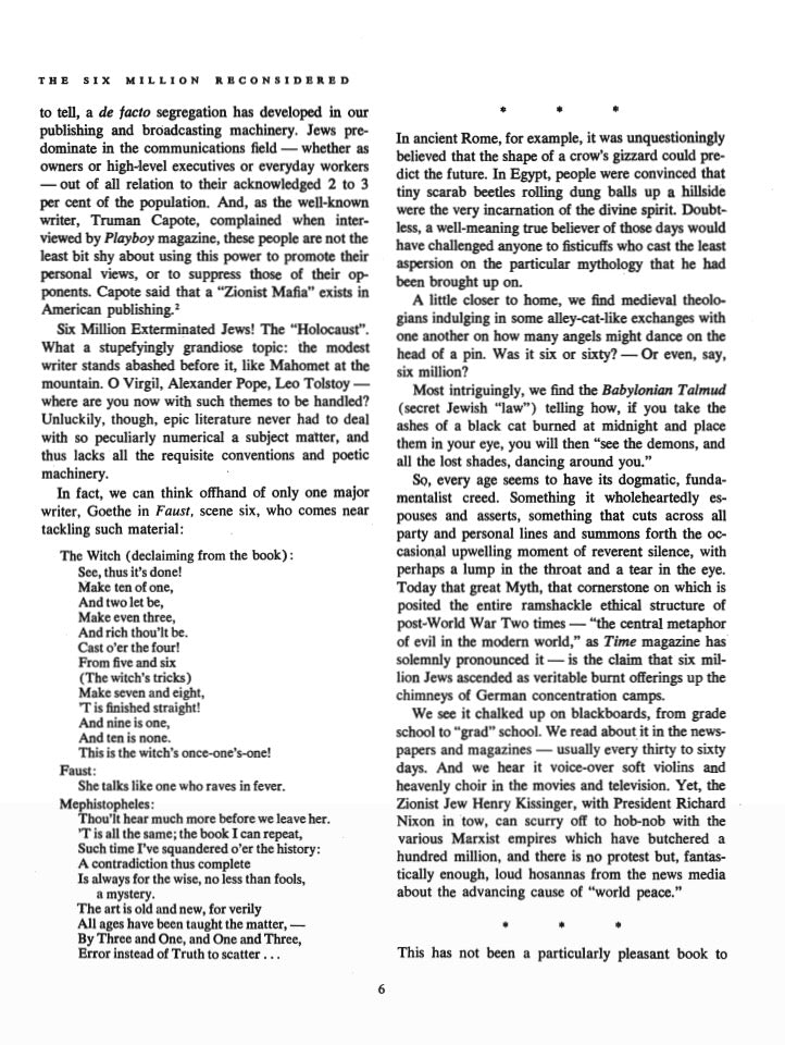 The Six Million Reconsidered by the Committee for Truth in History and William Grimstad