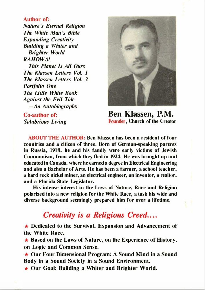 A Revolution of Values Through Religion by Ben Klassen