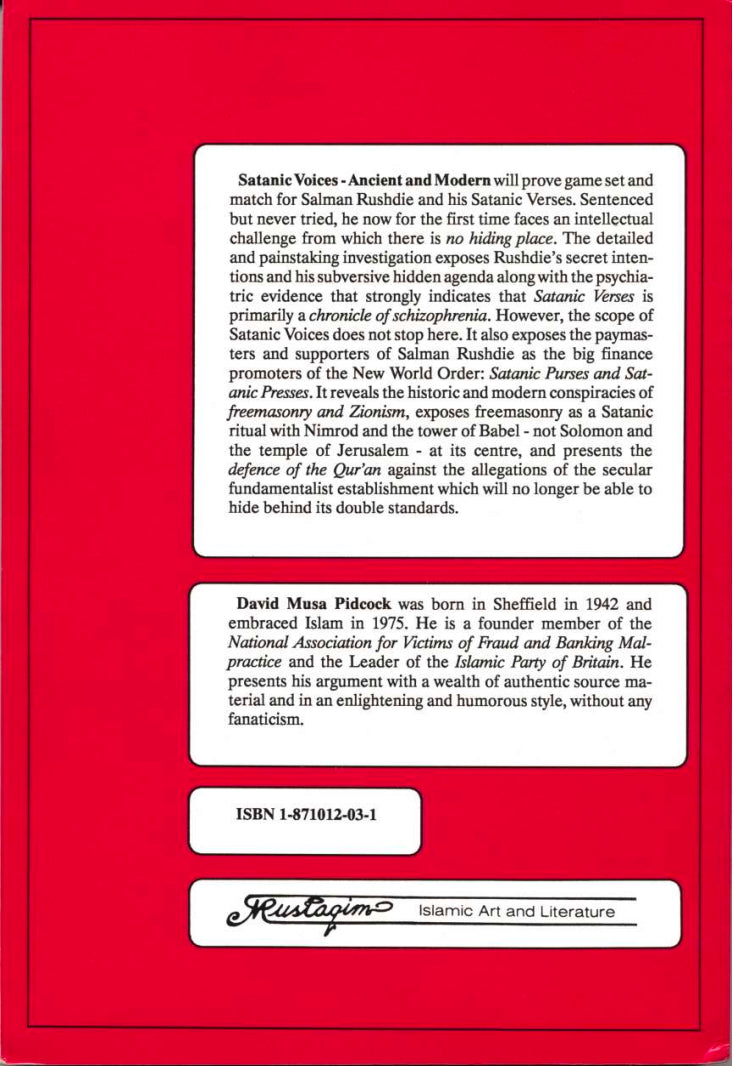Satanic Voices: Ancient and Modern, David Musa Pidcock (Salman Rushdie, Zionism)