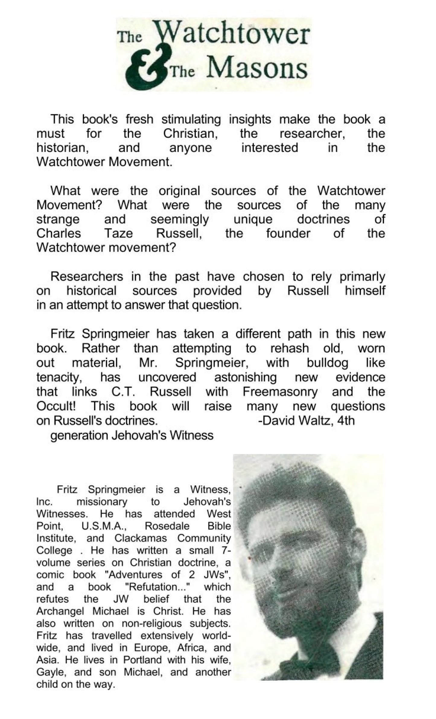 The Watchtower & The Masons by Fritz Springmeier