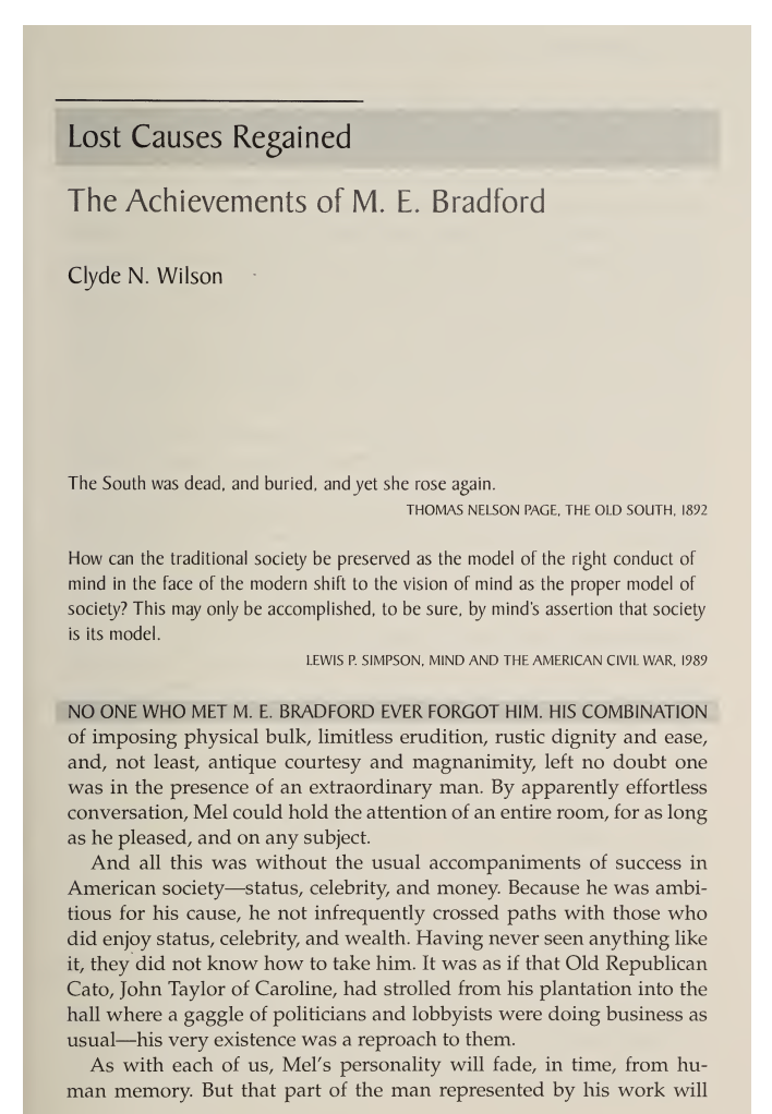 A Defender of Southern Conservatism: M.E. Bradford and His Achievements, edited by Clyde N. Wilson