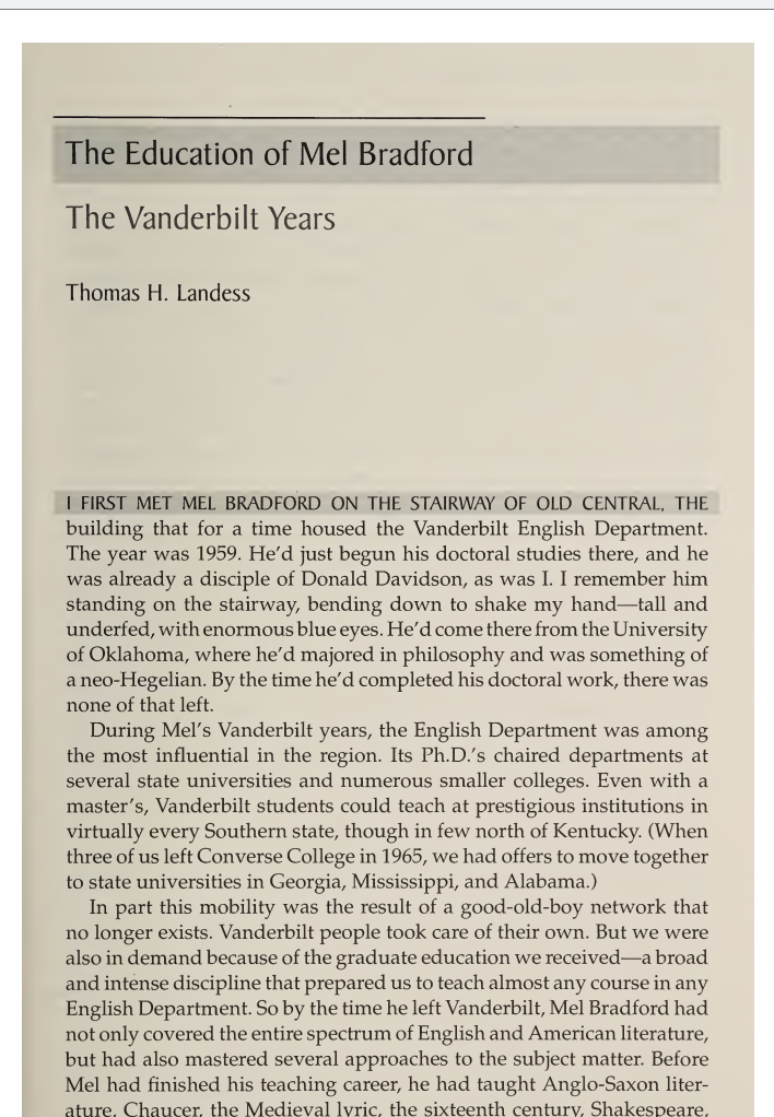 A Defender of Southern Conservatism: M.E. Bradford and His Achievements, edited by Clyde N. Wilson