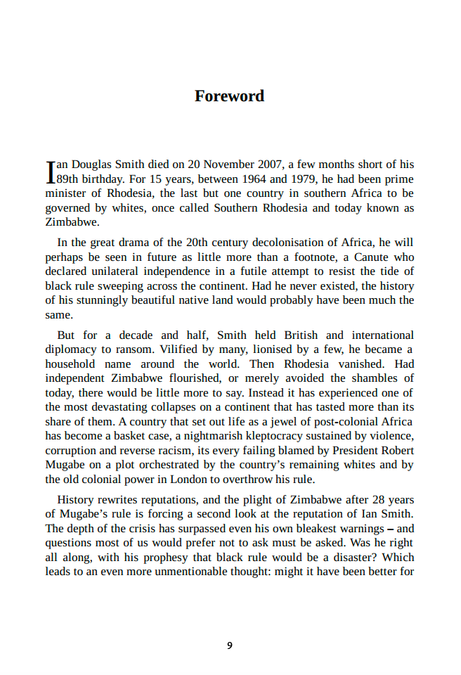 Bitter Harvest: Zimbabwe and Aftermath of Independence by Ian Smith