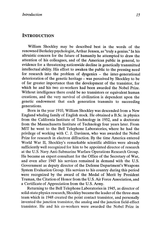 Shockley on Eugenics and Race by Roger Pearson