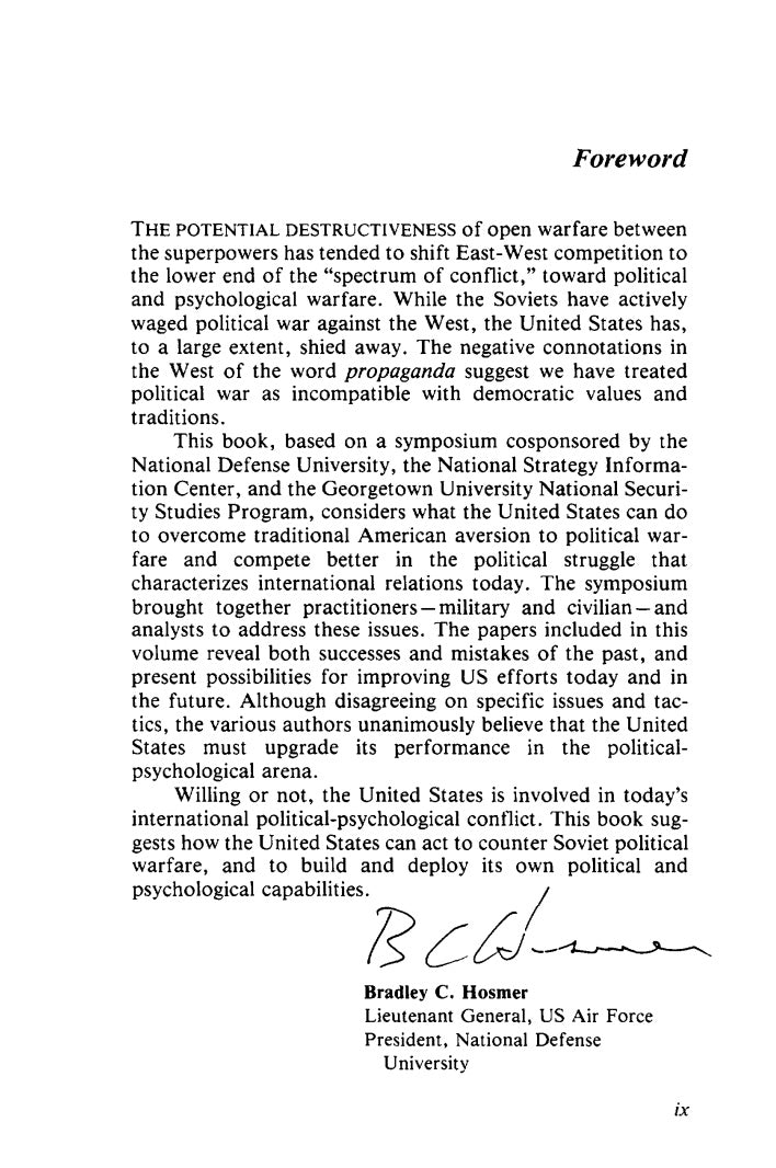 Political Warfare and Psychological Operations: Rethinking the U.S. Approach, edited by Frank R. Barnett and Carnes Lord