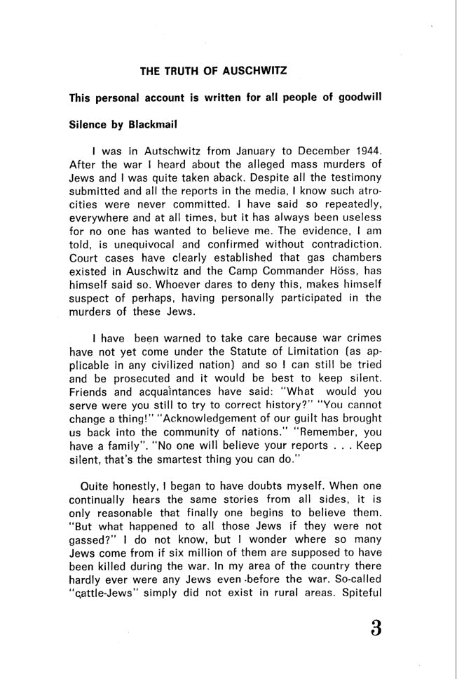 AUSCHWITZ: Truth or Lie [an eyewitness report] by Thies Christophersen
