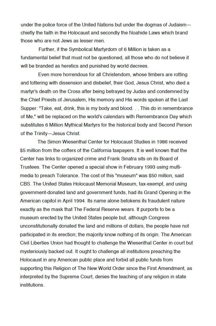 The Holocaust Dogma of Judaism by Ben Weintraub