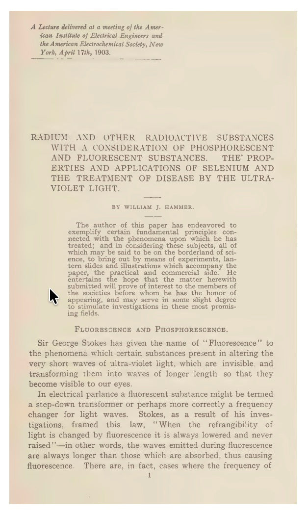 Radium Selenium Ultra-Violet Light Etc. by William J. Hammer