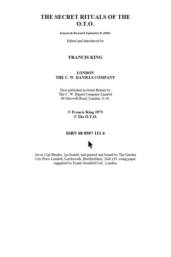 Secret Rituals of the O.T.O. by Francis King
