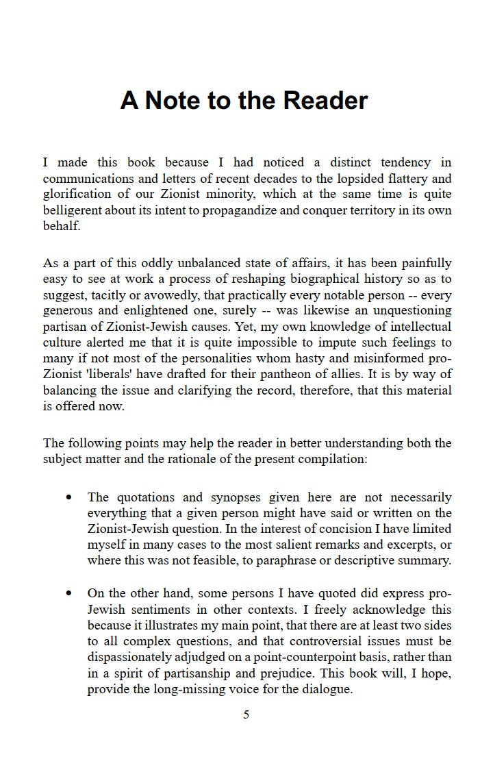 AntiZion: A Survey of Commentary on Organized Jewry by Leading Personalities Through the Ages by William Grimstad