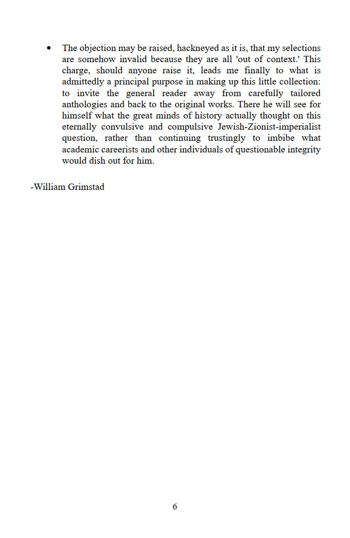 AntiZion: A Survey of Commentary on Organized Jewry by Leading Personalities Through the Ages by William Grimstad
