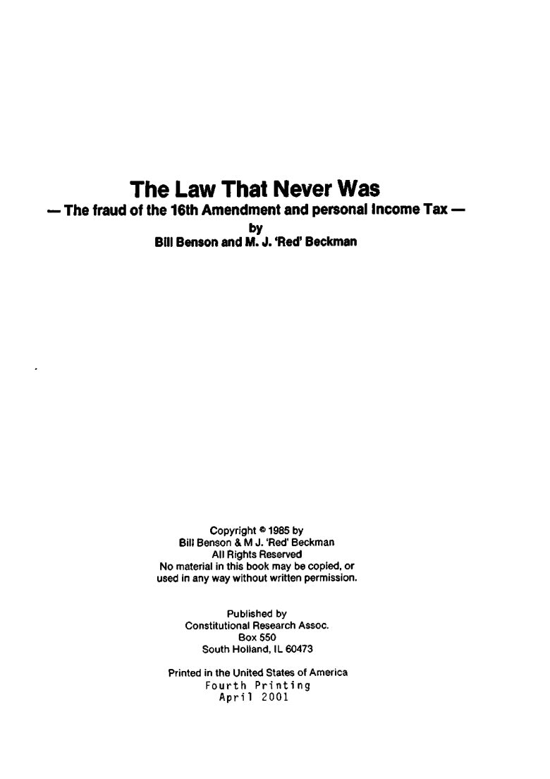 The Law that Never Was (VOLUME 1) by Bill Benson and M. J. 'Red' Beckman