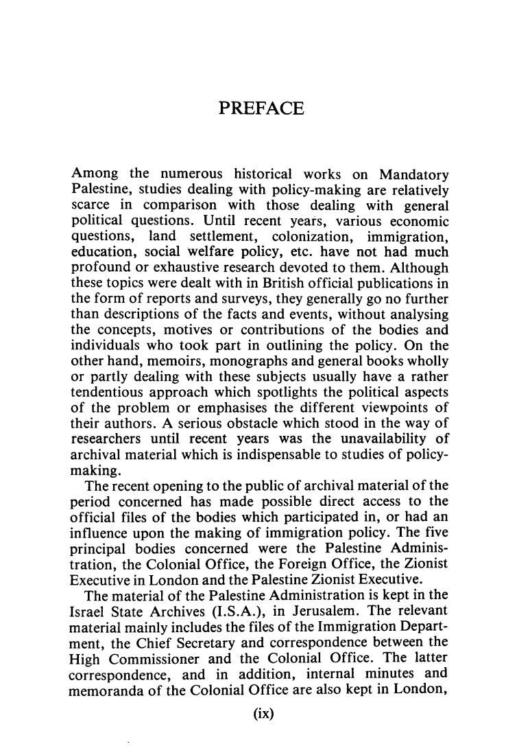 Palestine Immigration Policy under Sir Herbert Samuel by M. Mossek