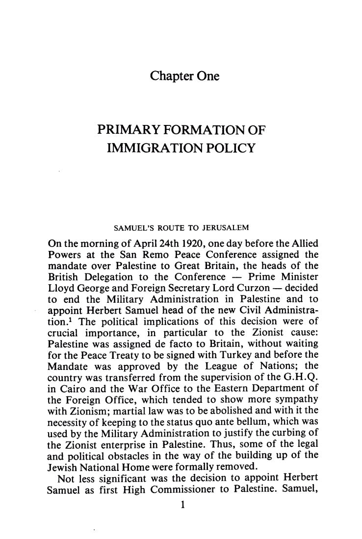 Palestine Immigration Policy under Sir Herbert Samuel by M. Mossek