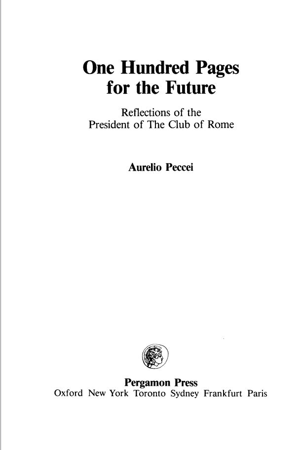 One Hundred Pages for the Future by Aurelio Peccei
