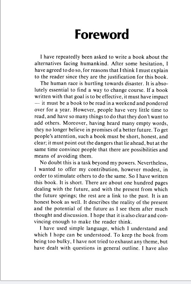 One Hundred Pages for the Future by Aurelio Peccei