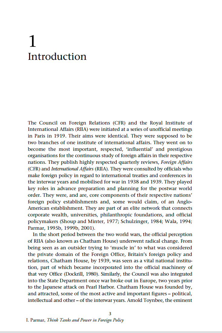Think Tanks and Power in Foreign Policy by Inderjeet Parmar