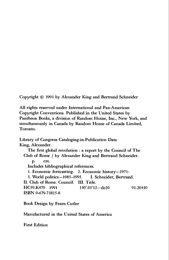 The First Global Revolution by Alexander King and Bertrand Schneider
