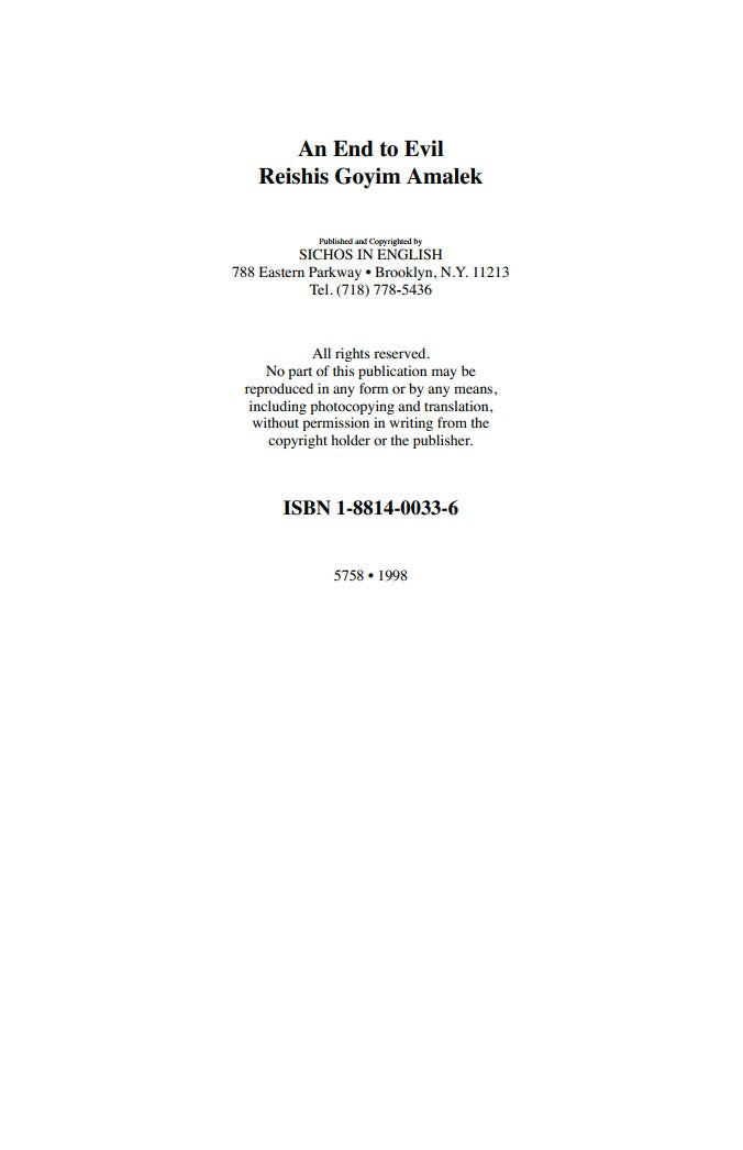 An End to Evil by Rabbi Yosef Yitzchak Schneersohn
