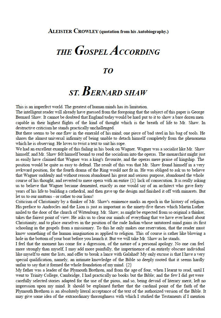 The Gospel According to St. Bernard Shaw by Aleister Crowley