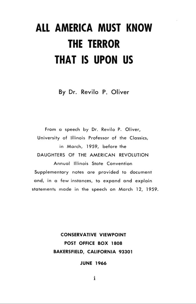 All America Must Know the Terror That is Upon Us by Revilo Oliver