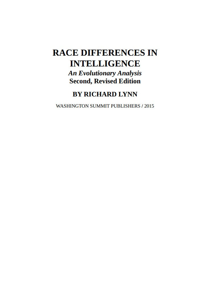 Race Differences in Intelligence by Richard Lynn