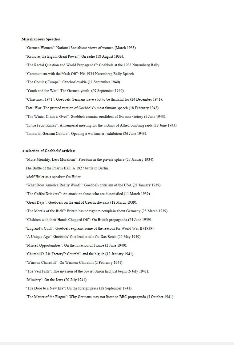 Joseph Goebbels: Articles and Speeches, 1927-1945