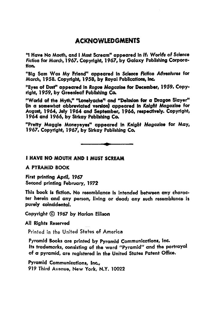 I Have No Mouth & I Must Scream by Harlan Ellison