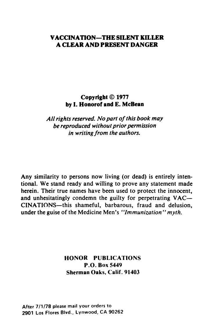 Vaccination the Silent Killer by Ida Honorof & Eleanor McBean