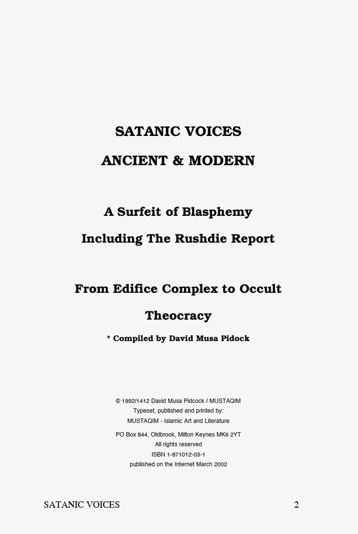 Satanic Voices: Ancient and Modern, David Musa Pidcock (Salman Rushdie, Zionism)