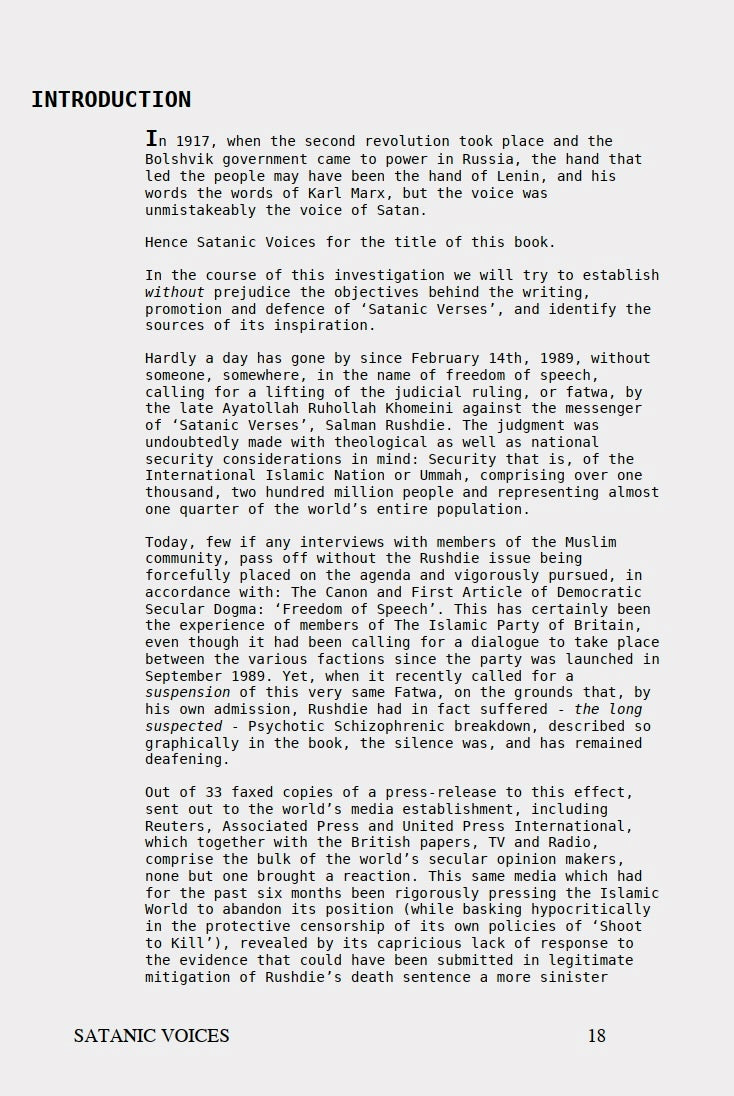 Satanic Voices: Ancient and Modern, David Musa Pidcock (Salman Rushdie, Zionism)
